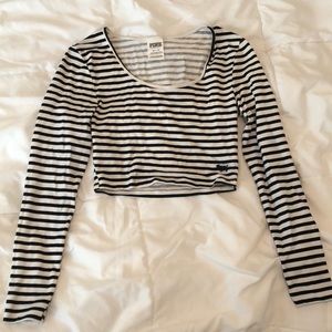 PINK Long-Sleeve Striped Crop Top